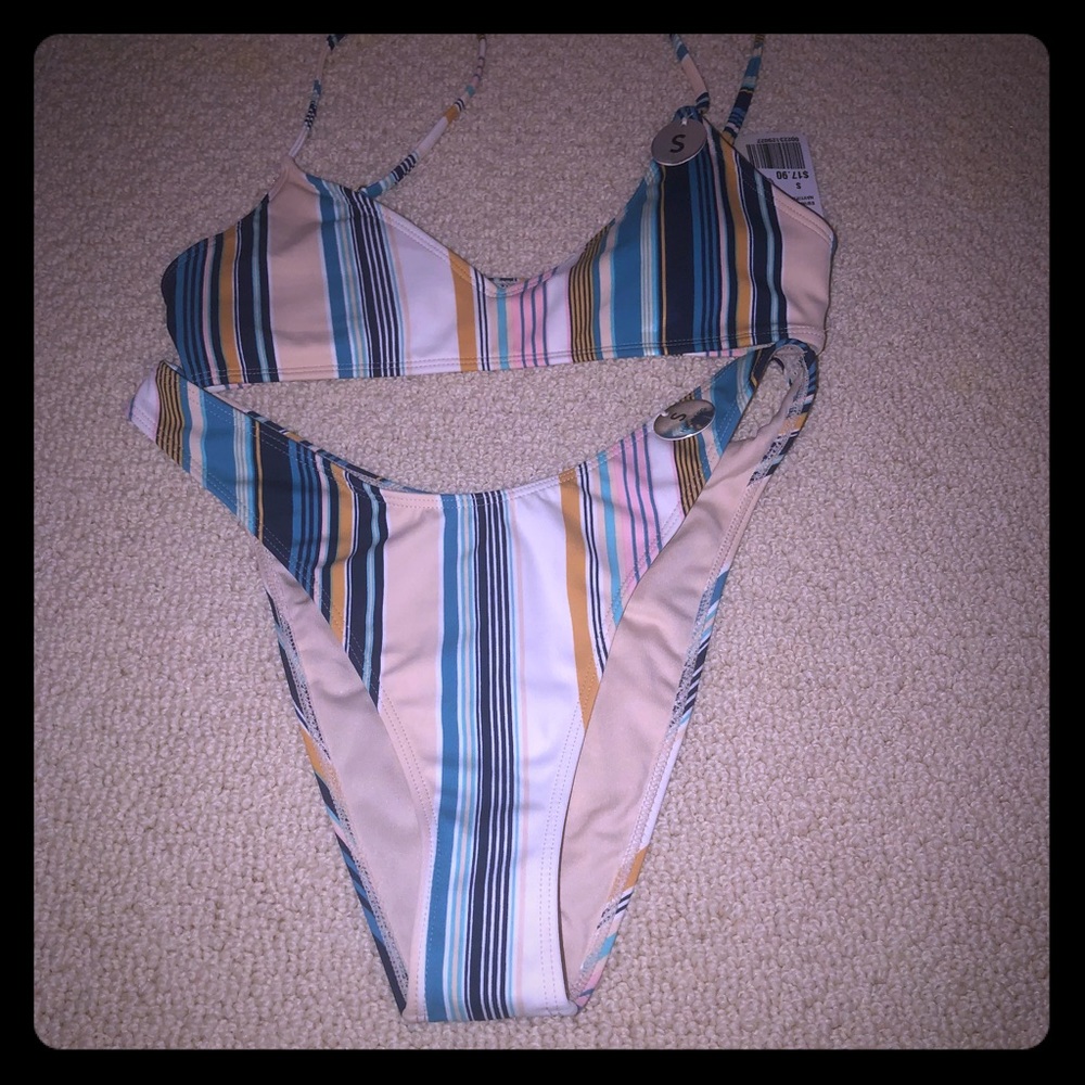 New with tags high waisted stripe bikini small